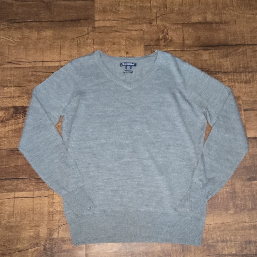 Cutter and Buck Light Gray V Neck Sweater Merino‎ Wool Blend XL Minimalist
